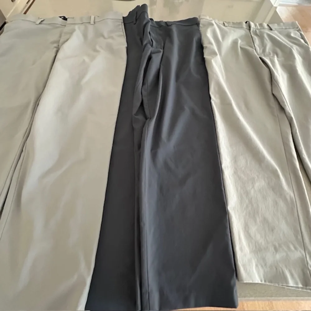 3 Pairs BR Athletic Slim 38x30 Performance Pants (2 Gray, 1 Navy) Retails $390